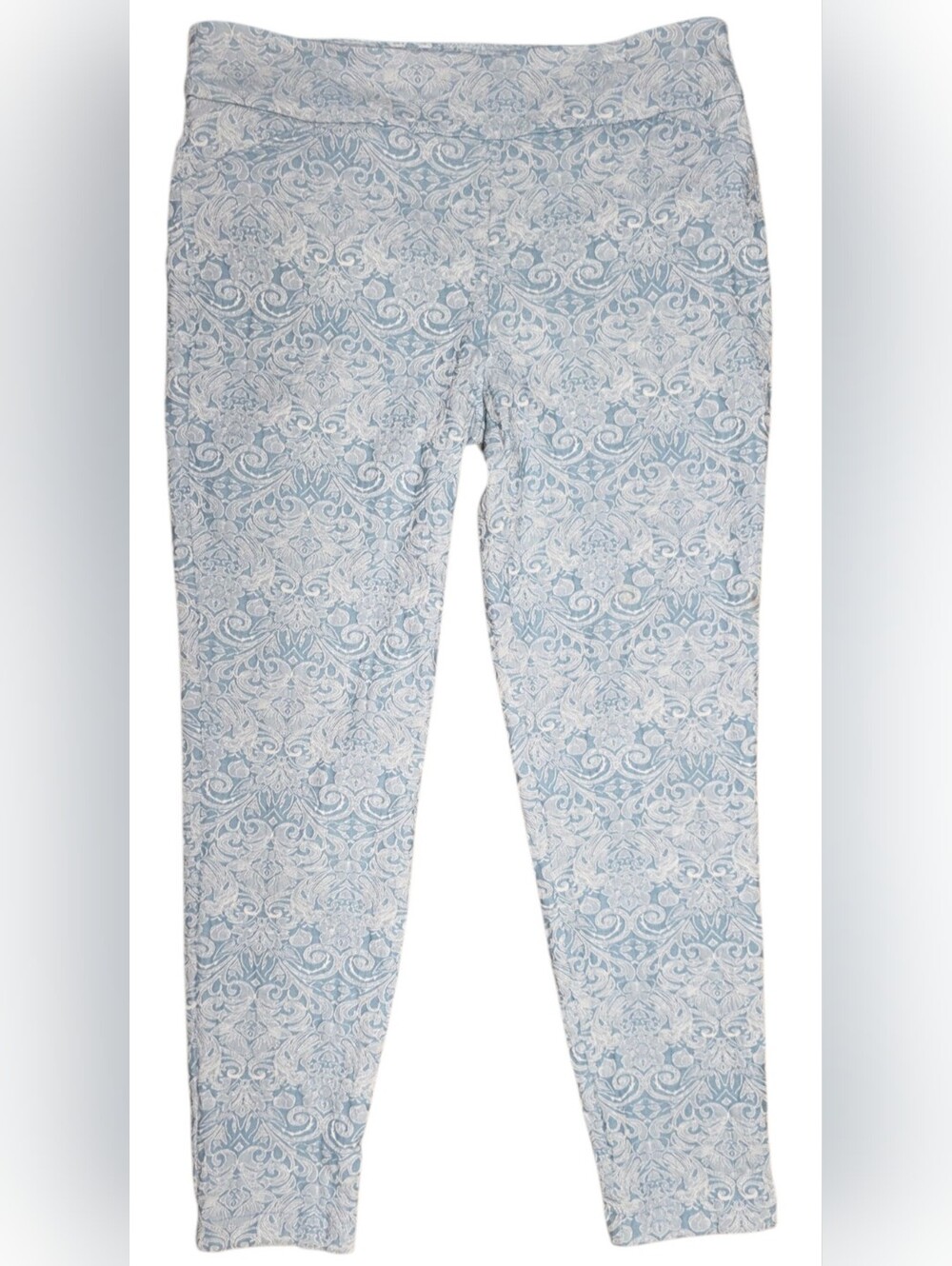 Textured Lace Look On Sky Blue Ankle Cropped Capri Pants 12